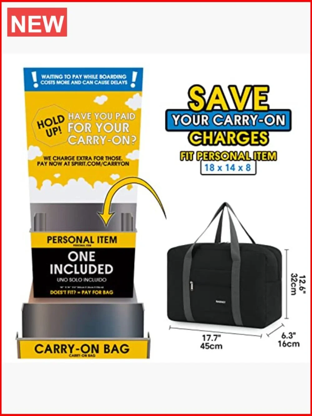 Personal Item Travel Duffel Bag Foldable Carry on with Laptop Compartment